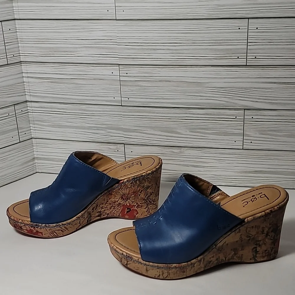 NEW B.O.C Born Concept Blue Starlet Wedge Sandal w/Floral Decor Wedge Sz. 7 - Picture 2 of 8